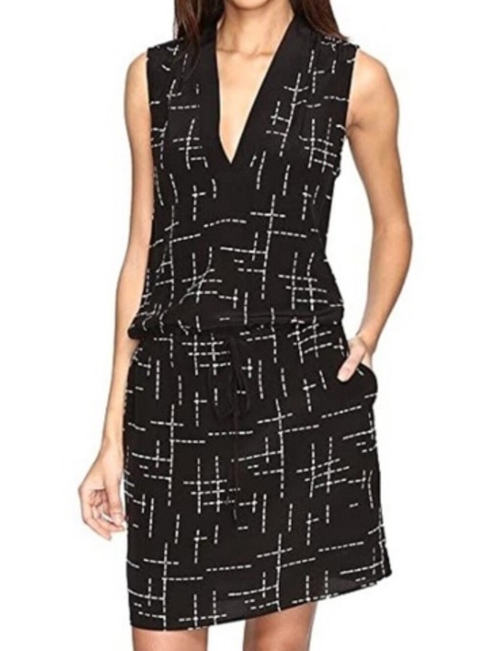 Pendleton Day and Night Black & White 100% Silk Tie Waist Mini Dress